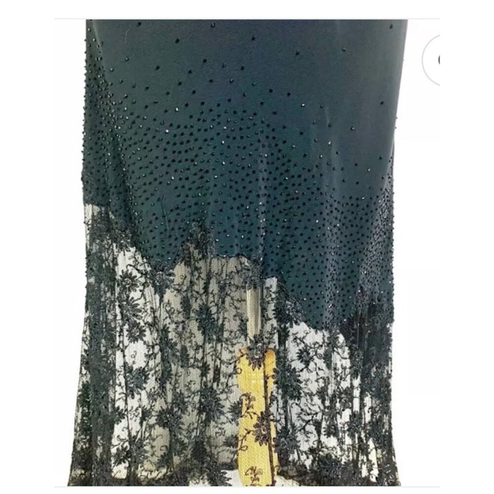 Vintage Jovani Black Beaded Lace Slip Dress w Sheer Floral Hem Size 6 - Picture 11 of 11